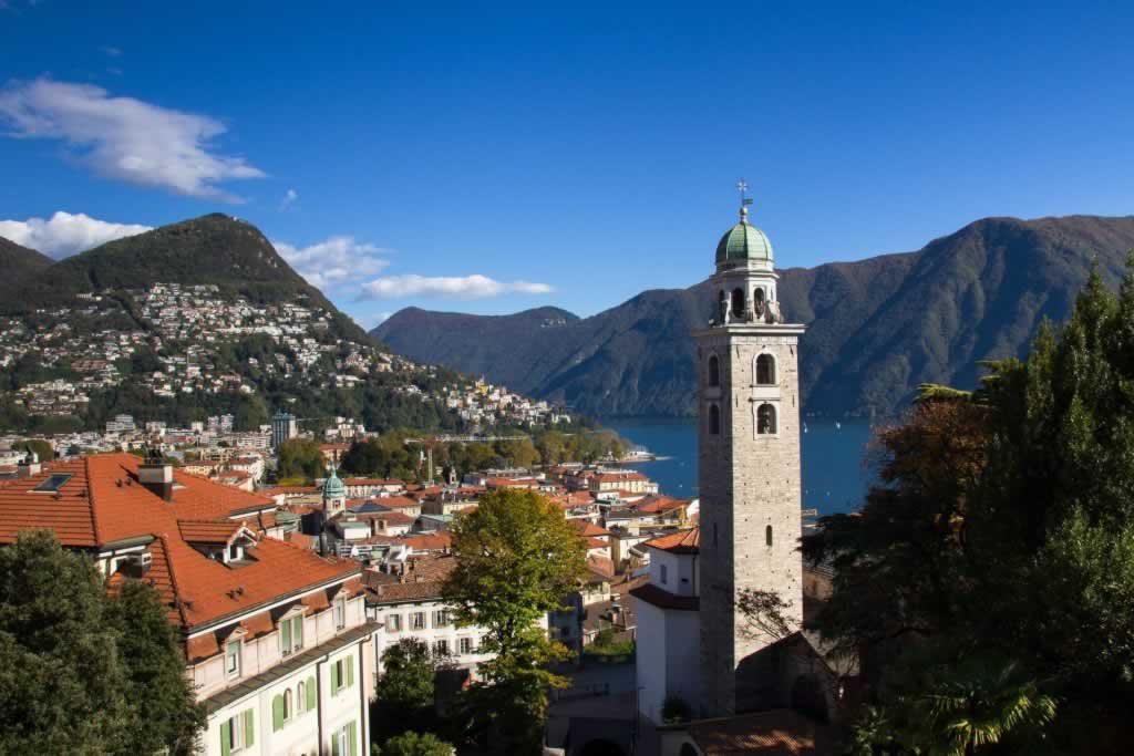 Lugano aerial view - The Tower of the Cathedral