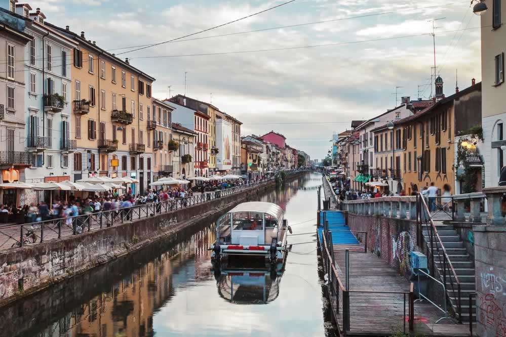 Naviglio Grande canal in Milan, Italy.