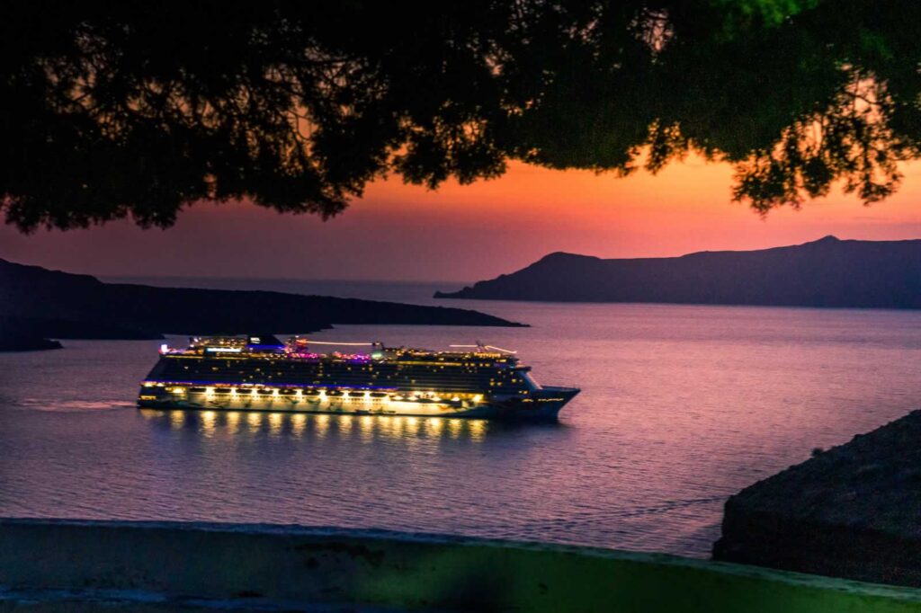 santorini cruise ship colorful