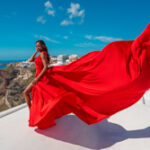 santorini flying dress photo red