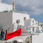santorini flying dress red gown photosession